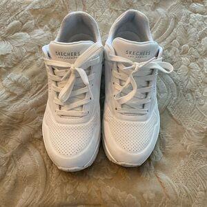 Skechers Classic White Wedge Heel Lace-Up Sneakers
